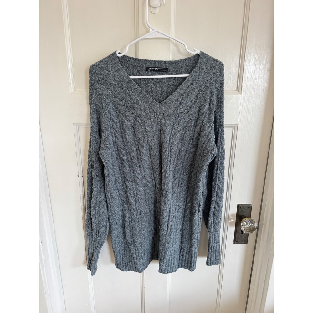 Peruvian Connection blue gray Pima cotton cable knit sweater size medium